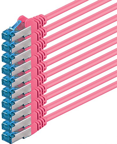 1aTTack CAT 6 A Patchkabel 2x RJ45 PIMF geschirmt mit Messprougeool 0,50m 500MHz 0,5m - magenta - 10 Stück