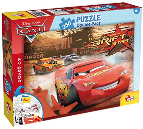 Lisciani - DISNEY Cars Lernspiel - Puzzle ab 3 Jahren - Double Face 2 in 1 mit Ausmalbild - 250 Teile - Format 50 x 35 cm - Kreatives Geduldsspiel für kleine Lightning McQueen Rennfahrer Fans