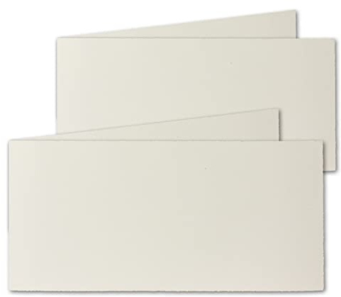 NEUSER PAPIER 50x DIN Lang Vintage Faltkarten, Büttenpapier, 100 x 210 mm - quer-doppelt, Natur-Weiß 240 g/m² - Vellum Oberfläche - Karten aus Büttenpapier