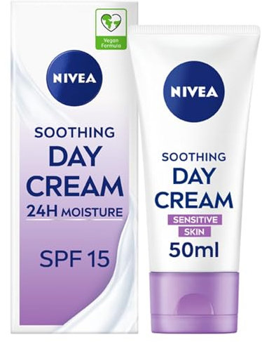 NIVEA Sensitive Day Cream (50 ml), Face Cream and Moisturiser with SPF 15 for Sensitive Skin, Summer Skin Care Essentials, Sensitive Moisturising Cream