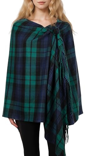 Achillea Long & Wide Scottish Tartan Plaid Large Cashmere Feel Blanket Scarf Check Shawl Wrap 80 x 29 (Green)