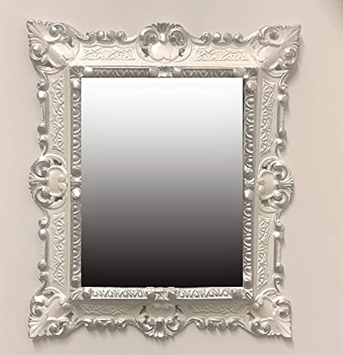 Lnxp WANDSPIEGEL Spiegel RECHTECKIG Weiß Silber Dualcolor REPRO 45x38 ANTIK BAROCK Rokoko REPLIKATE NOSTALGISCH Renaissance BAROCKSTIL 48SP