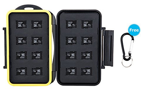JJC Memory Card custodia impermeabilità Porta schede di Memoria per 16 Micro SD con moschettone