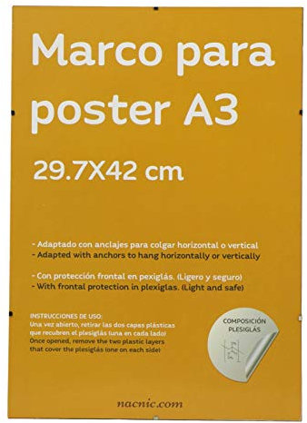 Nacnic - Marco Clip Transparente de Vidrio Acrílico sin bordes | Protección y Expositor de Fotografías, Láminas, Pósters y Decoración para Salón, Dormitorio u Oficina | A3 (29,7x42 cm)