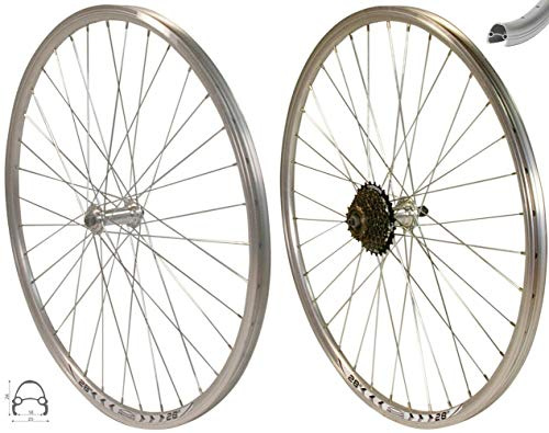Redondo 28 Zoll Laufrad Set HR + VR Hohlkammer Felge QR Silber + 7 Fach Kranz