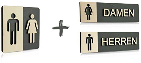 Manschin-Laserdesign WC Schild Echtholz Anthrazit Holz Edel Piktogramme Toilette Toilettenschilder Türschild Damen Herren (Set 2)