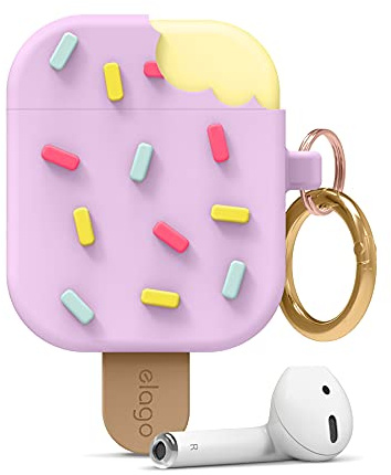 elago Cover Gelato Ice Cream 3D per AirPods 2 e 1 | In Silicone Morbido con Moschettone Portachiavi, Design 3D (Mirtillo)