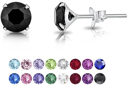 DTPSilver - Damen Ohrringe 925 Sterling Silber und mit Kristallen von Swarovski® Elements 6 mm Runde Ohrstecker - Farbe : Schwarz