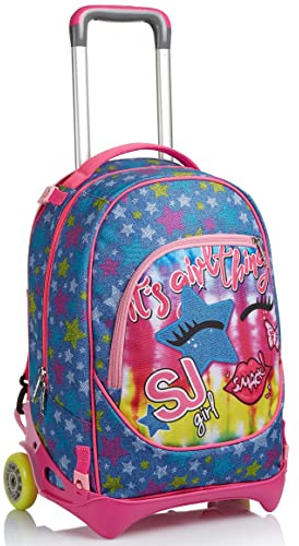 SJ Gang Style Jam Gang Schulranzen mit Trolleyfunktion für Kinder, 3 in 1, Rucksack mit Rollen, Schultasche zum ziehen ab 1. Klasse, für Schule, Grundschule, Reisen, Freizeit, Mädchen Mehrfarbig