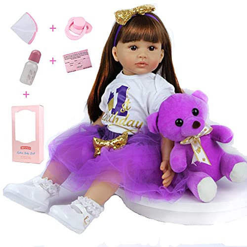 ZIYIUI 24 Zoll 60 cm Realistische Reborn Babypuppen Kleinkind Weiche Silikon Vinyl Reborn Baby Mädchen Dolls with Lange Haare Kind Geschenke Realistisch Handgemacht Spielzeug Geschenke
