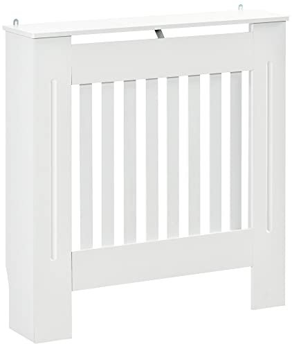 HOMCOM Copritermosifone in Legno Bianco per Caloriferi e Radiatori, con Doghe Verticali e Piano d'Appoggio, 78x19x81cm