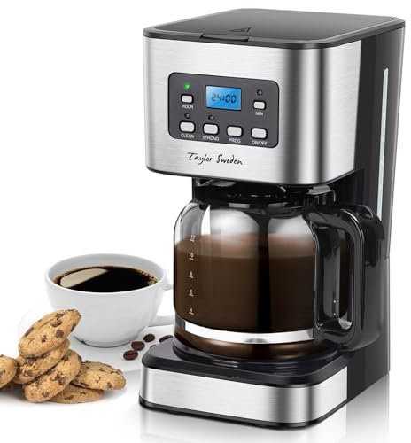 Taylor Swoden Filter Coffee Machine, Drip Coffee Maker with Programmable 24hr Timer, Keep Warm & Anti-Drip, Reusable Filter Fast Brewing - Darcy 950W 1.5 L Black Stainless Steel