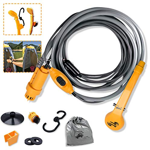 NAIZY Campingdusche mit Pumpe 12V Camping Dusche inkl. 2m Schlauch udn 5m Stromkabel Caravan Autodusche für Auto Kfz Wohnwagen Wohnmobil Caravan Outdoor Garten
