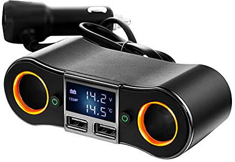 Auto Ladegerät Adapter, Asudaro 2 Fach KFZ Zigarettenanzünder Verteiler Adapter mit 2 USB Ports, 80W 12V/24V USB Kfz Adapter Steckdose Splitter Autoladeadapter für GPS/Dash Cam/Telefon,Schwarz