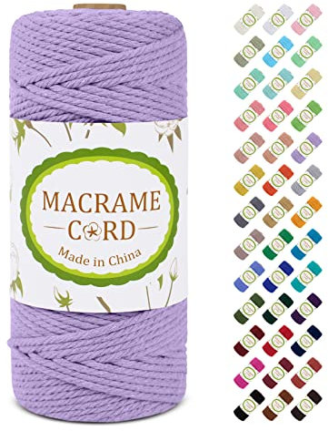 Makramee Garn 3mm x 100m, LEREATI Macrame Cord 3mm Baumwollgarn Baumwollschnur Baumwollkordel Baumwollseil, Makramee-Garn Geflochten für DIY Basteln Wandbehang Hängepflanze Vorhang (Violett)