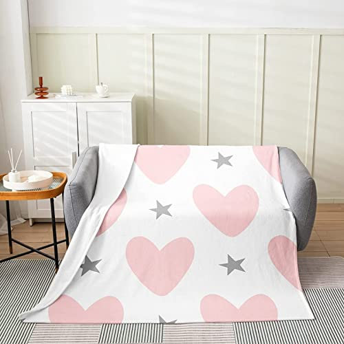 3D Kuscheldecke 130x150 Rosa Herz Warme Decke Stern Flanell Fleecedecke Liebe Flauschig Weich Wohndecke für Sofadecke Couchdecke Sofaüberwurf Bettüberwurf