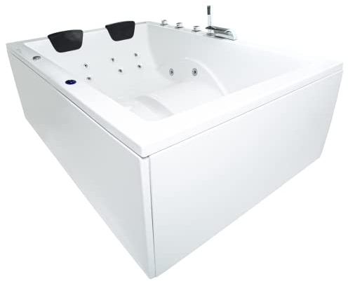 Basera® BASIC Indoor Whirlpool Badewanne XXL Wave für 2 Personen mit 16 Massagedüsen, Wasserfall, LED-Ambiente