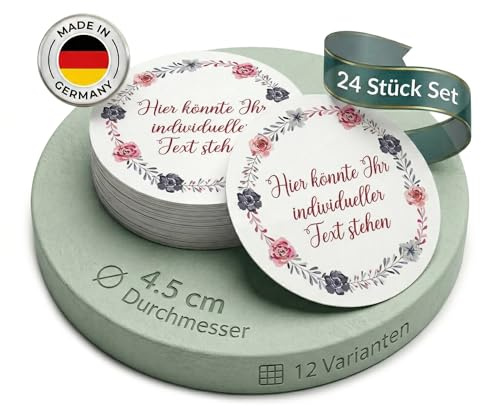 24 Stück Personalisierte Aufkleber - Personalisierte Aufkleber mit Wunschtext - 4,5 cm Runde Papieraufkleber Etiketten für Hochzeit, Taufe, Produkte, Geburtstag (Style 2)