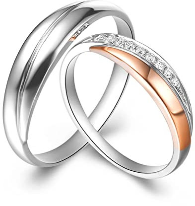 AMDXD Rotgold 18K 750 Ringe Diamant 0.1ct, 2er Diamantring Klassiker Design Solitärring Trauringe Pärchen Ringe, Damen 58 & Herren 65, Echt Gold