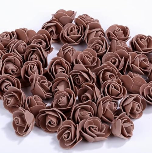 Yurosiay 500 Stück Künstliche Blumen Rosen Mini Schaumrosen Künstliche Rosenköpfe Mini Rose Deko Ohne Stiel Gefälschte Rosen Schaumrosen für DIY Rosen Bär Handwerk Brautstrauß Braun