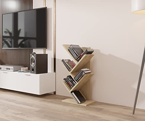 ComfortCove Baum Bücherregal, Standregal in Baumform, 5 Regale, Sonoma | Bücherregal für Schreibtisch oder Boden, Bodenstehendes Lagerregal für Wohnzimmer, Heimbüro, Schlafzimmer oder Küche