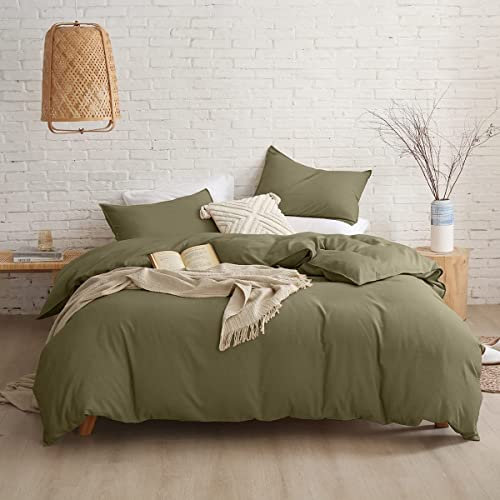 Lanqinglv Biancheria da letto 135 x 200 cm, 4 pezzi, verde oliva, verde militare, in microfibra, tinta unita, set da 2 copripiumini da 135 x 200 cm, con chiusura lampo + 2 federe da 80 x 80 cm