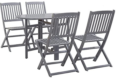 Yolola Sitzgruppe Garten Essgruppe 4 Personen Gartenmöbel Holz Gartenmöbel Set mit 4 Klappstühle Gartenmöbel Essgruppe Gartengarnitur Sitzgarnitur Gartentisch Balkonmöbel Set Balkongarnitur Grau