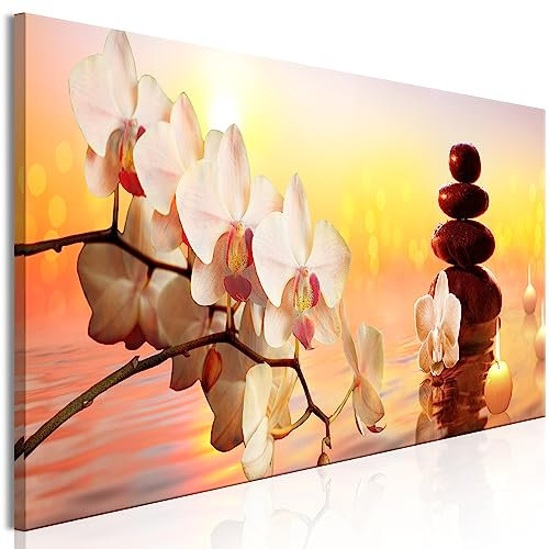 decomonkey Bilder Blumen 150x50 cm 1 Teilig Leinwandbilder Bild auf Leinwand Vlies Wandbild Kunstdruck Wanddeko Wand Wohnzimmer Wanddekoration Deko Modern Natur Orchidee Feng Shui Spa Zen