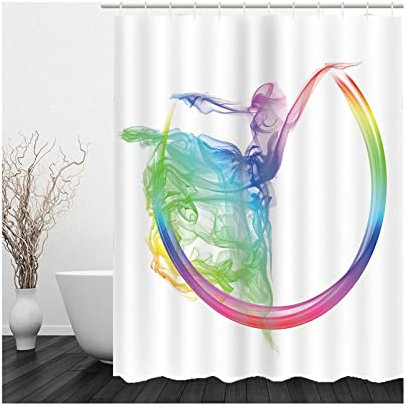 Whoiy Bad Vorhang Grau, Duschvorhang Eckbadewanne 165X200cm Polyester Bath Curtains Farbe Mädchen Tanzen Weiss Waschbar Wasserdicht
