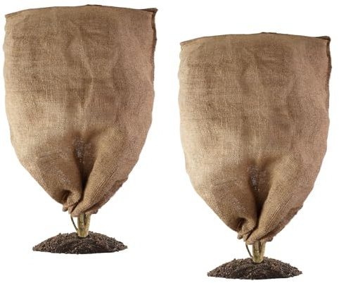 Lot de 2 sacs d'hiver en toile de jute pour plantes - 60 x 100 cm - Protection contre le gel - Réutilisable - Protection contre le gel - Protection contre le froid - Pour arbres fruitiers et plantes