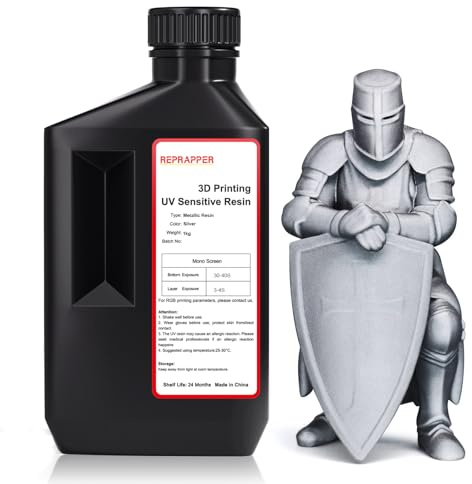 RepRapper Silber Glanz Metallic 3D Drucker Resin, 405nm Schnelle UV-Aushärtung Standard Resin, 3D Druck Resin mit magischem Metalleffekt für LCD DLP 3D Drucker, Metallische Silber 1KG