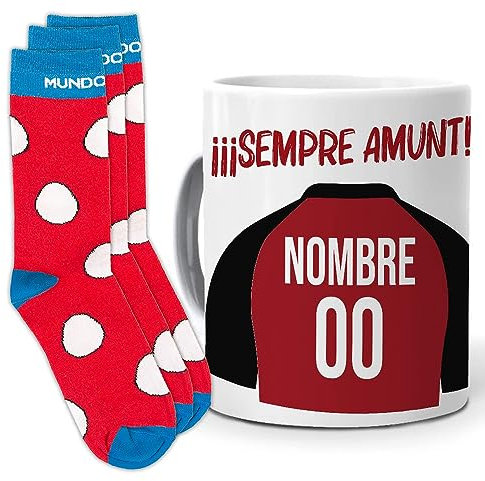 mundohuevo Regalo Original Equipo de Futbol. Taza (Personalizada) y Trio de Calcetines. Mallorca. Personaliza la Taza con el Nombre y Numero Que Quieras