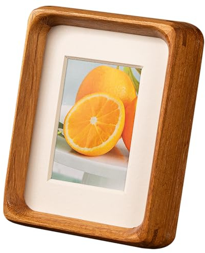 Youncewooder Dual Size 3.5x5 Picture Frame, Fits 2.5x3.5 with Mat or 3.5x5 Without Mat, Solid Teak Wood Mini Frame for Wallet Size & Instax Mini, Small Desk or Wall Decor, Baby Gift