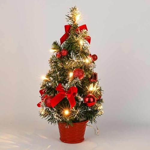 Deyaah 40cm Mini Christmas Tree with Lights, Desktop Christmas Tree, Battery Powered Tabletop Christmas Tree for Christmas Holiday Table Decor (Red)