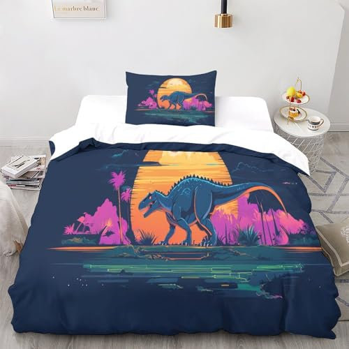 LAMAME Dinosaurier Bettbezug-Sets,3D Animal Bettwäsche,Kissenbezug,kinderbettwäsche Jungen 3 Teilig Bettbezüge Mikrofaser Single（135x200cm）