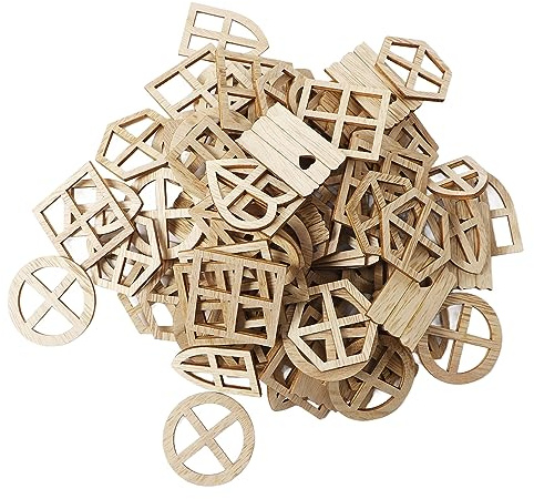 SIYANO 100PCS Craft Supplies Wood Window Cutouts，hand-Painted Wooden House Windows Windows Wooden Doors Wood Chips for Party Decoration Craft Supplies