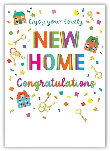 Paper Rose New Home Congratulations Card - Colourful Confetti and Keys Design - Foil Finish - Premium Quality Congratulations Card with Envelope