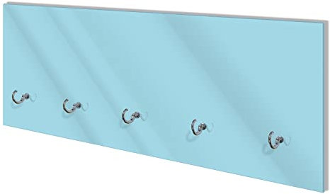 Wallario Wandgarderobe aus Glas in Größe 80 x 30 cm mit Memoboard-Funktion, Motiv: Pastellblau | 5 Kleiderhaken zum Aufhängen von Jacken