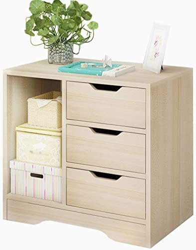 Mesita de Noche Almacenamiento Hogar Estudio Pasillo Madera Maciza Tres Armarios de Bombeo Baño Dormitorio Montaje Espesar Sala de Estar 49X31.5X48.5cm (Color: Cereza)