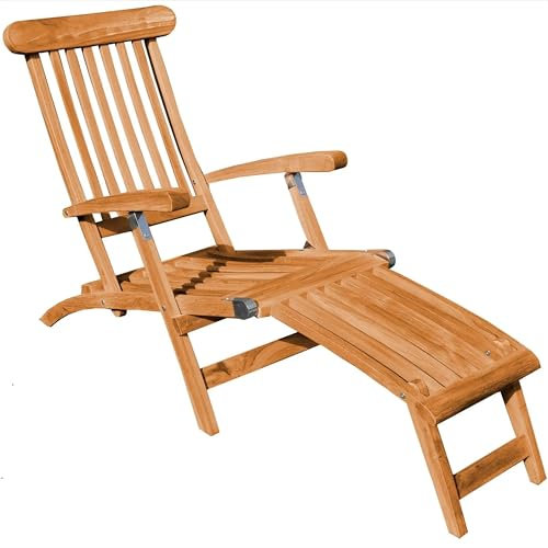 Teako Design Gartenliege Teak Imperia Massivholz Wetterfest, Verstellbare Holzliege, 60 x 82 x 165 cm, Gartenzubehör, Terassenmöbel, für Außenbereich geeignet