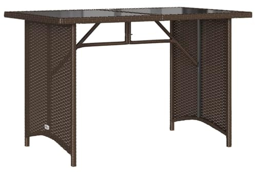 vidaXL Mesa de jardín Superficie Vidrio ratán PE marrón 110x68x70 cm