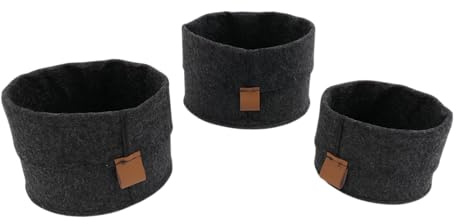 CB Home & Style Aufbewahrungsset Filz rund 3er Set Organizer Filzkörbe Schubladen Büro Bad Aufbewahrungskorb (Dunkelgrau)