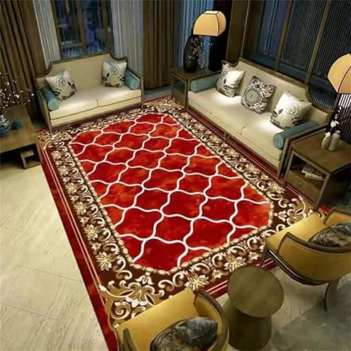ROSURUG Outdoor Läufer Wetterfest Küchenteppich Waschbar rutschfest Bettbank Schlafzimmer Roter, festlich Karierter Teppich für Mädchenzimmer, Waschbare Teppiche(rot 160X200cm)