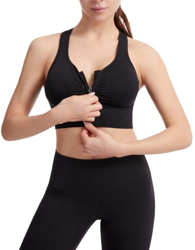 fdsmall Soutien-Gorge de Sport pour Femmes Avant Zip Confort Post-opératoire Soutien-Gorge de Yoga à Impact élevé sans Fil Bra (FR/ES, Alpha/Lettres, Grand, Taille Normale, Taille Normale, Black)