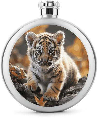 Flasque, flasque pour homme, motif tigre mignon, flasque en acier inoxydable, bouteille d'alcool, pour whisky et autres boissons alcoolisées