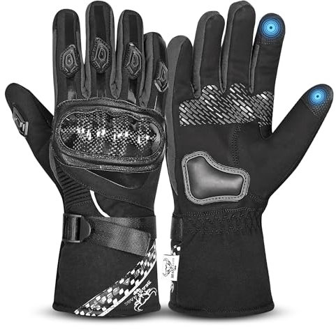 BEAST RAGE Guantes de Invierno para Motocicleta, Impermeables, Resistentes al Viento, térmicos, Guantes de Motocicleta para Hombres y Mujeres, Guantes cálidos para Motocross, Carreras (Black, XL)