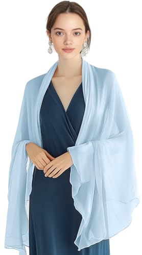 P Pothuiny Chiffon Sheer Shawl Wraps for Evening Dresses, Lightweight Soft Chiffon Scarfs Wedding Party Bridal Scarve for Women (Baby Blue)