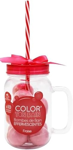 Feel Natural - Coffret Cadeau Bombes de Bain Effervescentes - Mug & 10 Boules de Bain - Bien-Etre - Soin de la Peau - Cadeau Femme - Senteurs Fraise - Détente Sérénité Parfaite