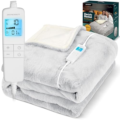Berdsen Heizdecke Wärmedecke Elektrische Decke 10 Temperatursstufen 180 x 160 cm 300 Und 220 g/m² Grau