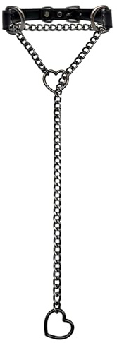 EverGlimp Black Leather Choker Collar For Women, Handmade Heart Slip Chain Choker Long Necklace with Adjustable Buckle